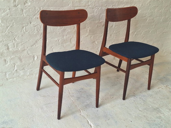 Coppia di sedie da pranzo in teak massiccio, Danimarca anni '60 – Tessile, Legno (photo 7 of 9)