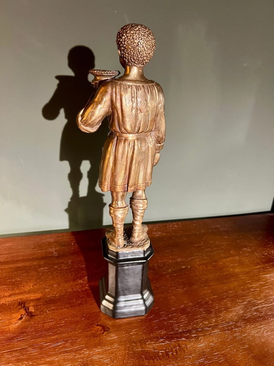 Rare! Bougeoir du 20e siècle avec figurine orientale en laiton sur base en porcelaine noire, inutilisé (photo 3 of 8)