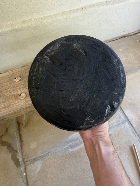 Image 1 of Set of 3 Nepalese Indian pots, carved black wood, tribal & wabi-sabi style