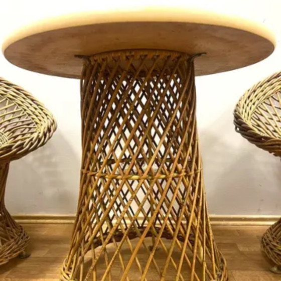 Image 1 of Mid-Century Retro Vintage Rattan Armchairs & Table Set, 1960s
