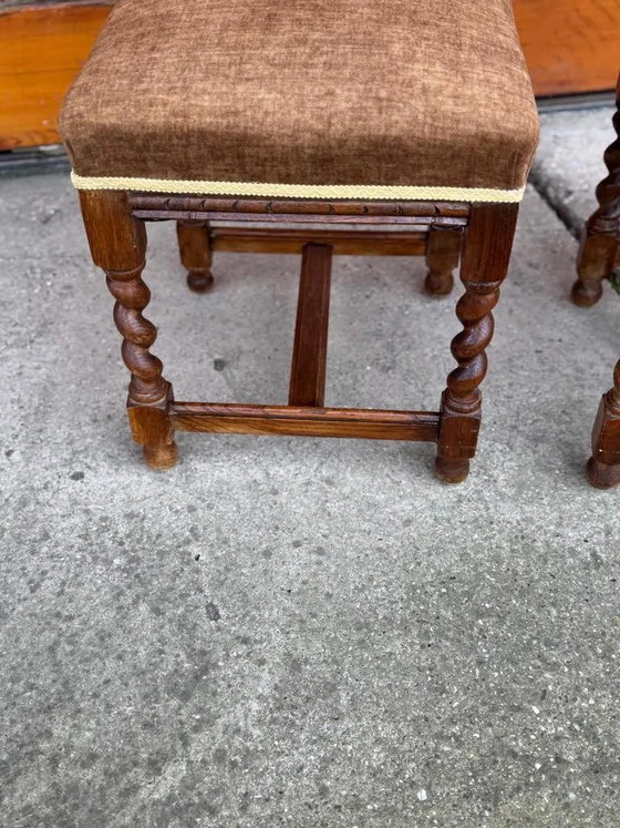 Set of 2 Restored Vintage Colonial Wooden Stools, 20th Century, Brown, Rustic (photo 2 of 7)