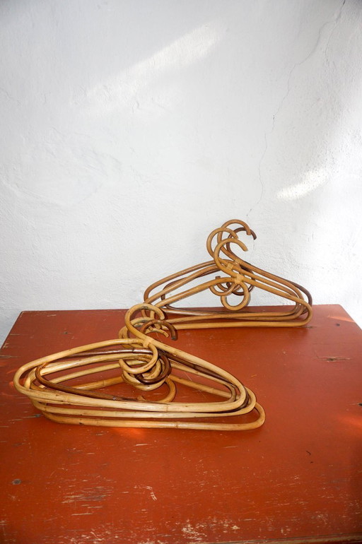 vintage rattan clothes hangers * set of 10 * sculptural woven hangers * natural boho storage * island luxe closet decor 