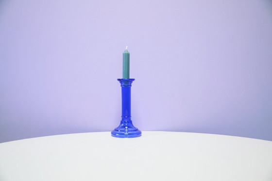 Vintage tall blue glass candle holder (photo 3 of 5)