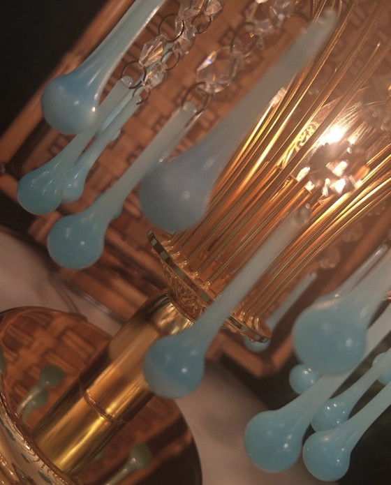 Image 1 of Lampada da tavolo vintage a goccia in vetro opalino azzurro Murano, italiana