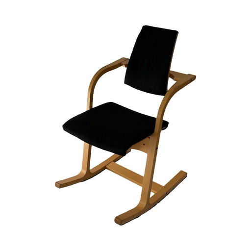 Peter Opsvik - Stokke - Actulum - Ergonomically Shaped Rocking Chair - Black Upholstery and Wooden Frame