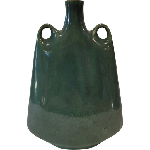 Vase vintage fait main en vert organique, France 1970