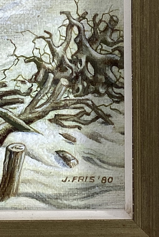 Image 1 of 4 olieverf schilderijen fijnschilderen J. Fris jaren zeventig 