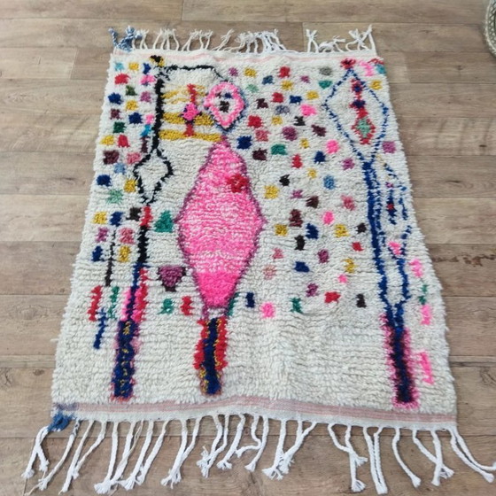 Image 1 of Tapis Azilal en laine naturelle colorée – Tissé à la main (130×97 cm)