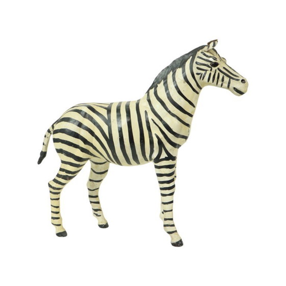 Image 1 of Vintage Zebra Paper Mache and Leather