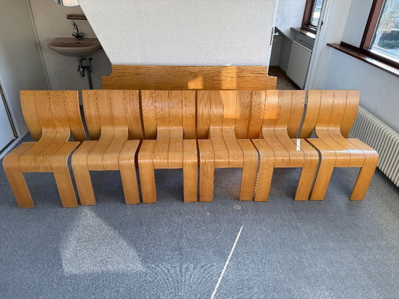 Image 1 of 6 x stripstoelen en tafel van Gijs Bakker