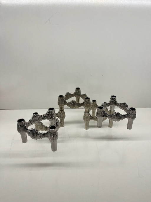 Lot von 4 "Quist" Stoff Nagel modularen Chrom stapelbaren Vintage Kerzenhaltern