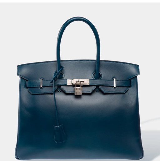 Borsa HERMES Birkin 35 in cuoio blu - 103221