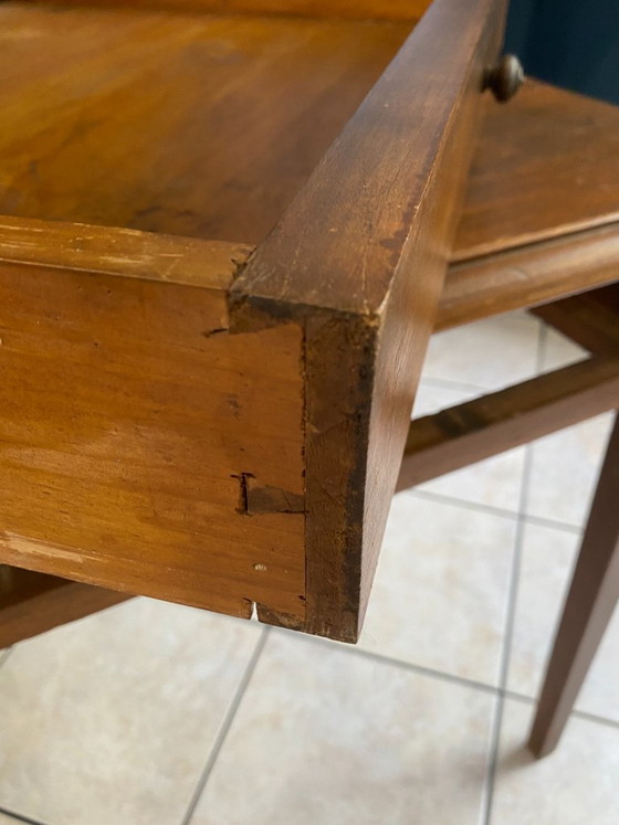 Schreibtisch mit einer großen Schublade aus massiver Eiche, um 1950, 78 x 58 cm – Wood (photo 14 of 19)