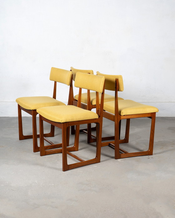 Image 1 of 4x Dining Chairs Made of Afromosia and Mustard Fabric by A. Younger Ltd.