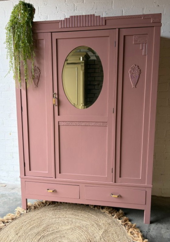 Antique vintage Art Deco wardrobe with mirror, restyled – Wood (photo 2 of 19)