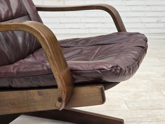 1970s, Scandinavian Armchair, Brown Furniture Leather. – Wood (photo 4 of 19)