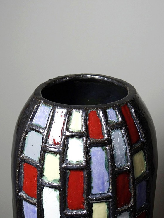 Image 1 of Large modernist vase in vintage black glazed ceramic art pottery from the 1950s-1970s