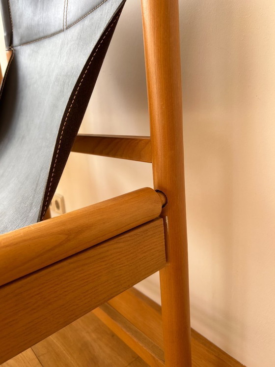 Image 1 of Set of 2 Vintage Safari Chairs - Dark Brown Leather & Oak