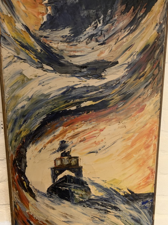 Pintura firmada, titulada 'Tormenta en el Mar'. – Arte, Madera, Lienzo (photo 4 of 10)