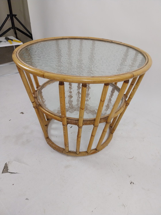 Image 1 of 1 x table en bambou et verre nuageux Rohé Noordwolde années 1960