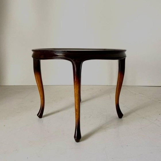 Image 1 of 1x Französischer Art-Deco-Couchtisch aus den 1930er Jahren, Buchenholz & Glas, geschwungenes Design