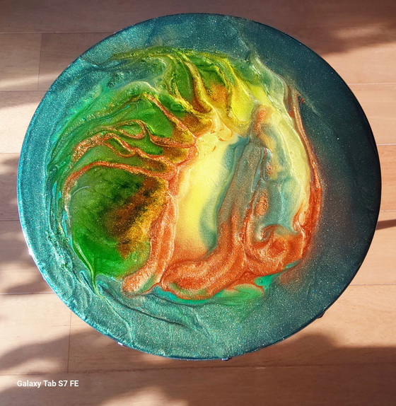 Image 1 of RVS BIJZETTAFEL MET EPOXY BOVENBLAD. 