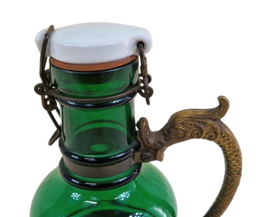 Image 1 of Bottiglia di liquore vintage Herrenhäuser – vetro verde con tappo in metallo – Germania