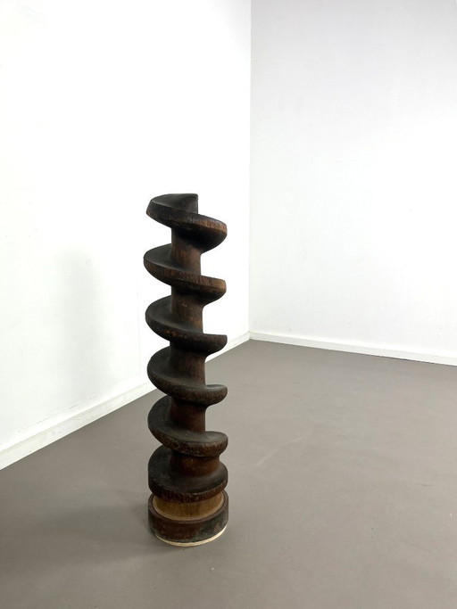 Tornillo de prensa de vino de madera industrial francés antiguo, años 20