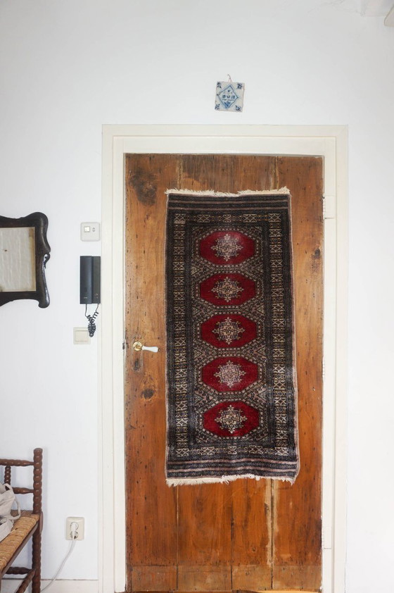 Image 1 of vintage bokhara runner rug * pakistani wool hallway carpet * purple tone and red oriental tribal rug 