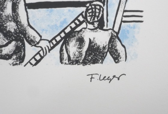 Fernand LEGER : Les Constructeurs (Bleu), Lithographie Signée – Lithographies et sérigraphies, Paper (photo 3 of 9)