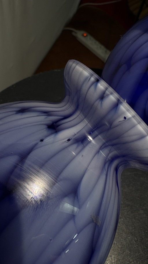 Set of 2 hand-blown cobalt blue vases - studio glass, Murano style