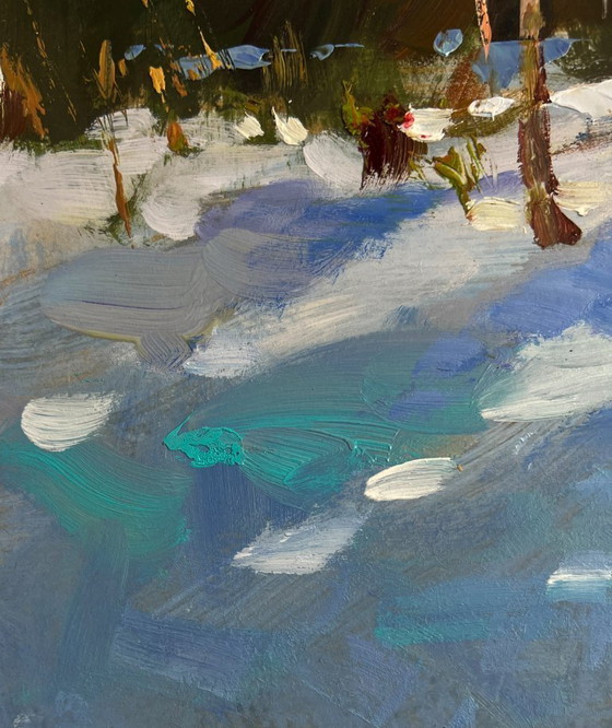 Image 1 of Original Oil Painting Snowy Trees Landscape Sunny winter forest