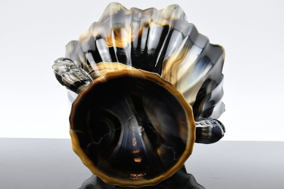 STS Abel / Hrastnik, Agate glass bowl with doves, Yugoslavia, 1930s design, Black (photo 8 of 9)