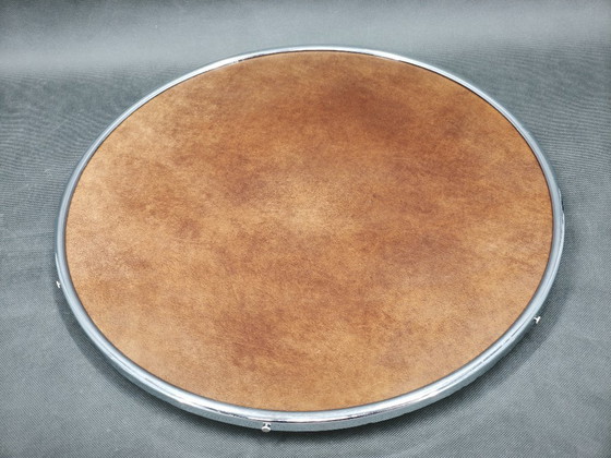 Image 1 of Czech Art Deco Rotating Chrome Serving Tray, 1940s