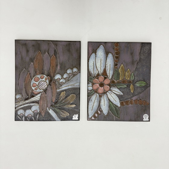 Image 1 of Plaques murales florales en céramique Rusha Handarbeit, 1970