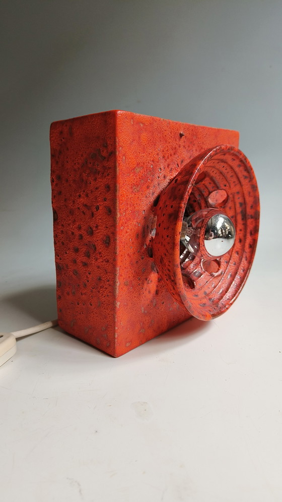 Image 1 of 2 brutalist fat lava wester-germany 1970s pottery orange wall lamps