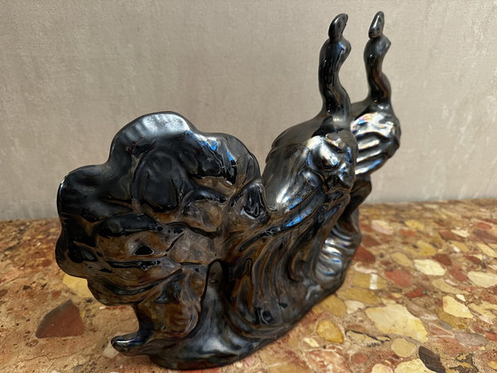 Image 1 of Coppia di Pavoni in ceramica nera iridescente - Attribuiti a Vallauris anni '70