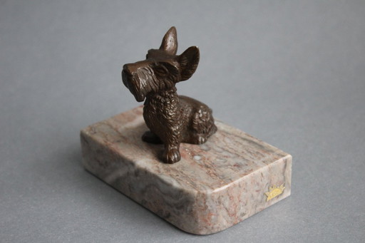 Bronze figure "Seated Scottish Terrier" on a marble base