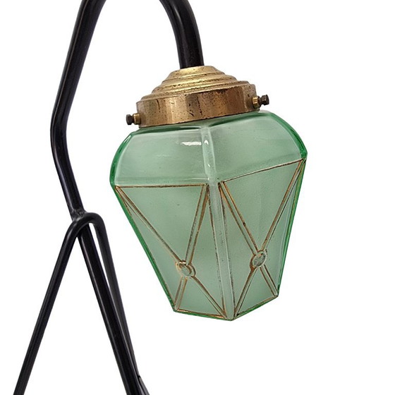 Vintage retro table lamp with green glass shade – Metal (photo 3 of 6)