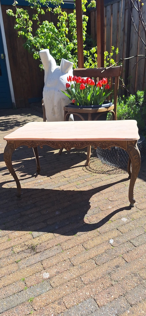Hollywood Regency coffee table marble brass