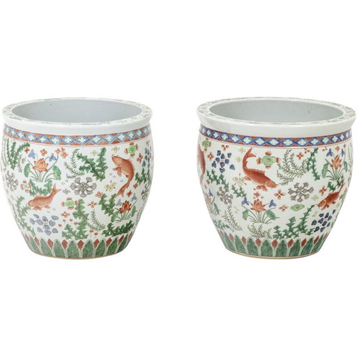 Paire de jardinières en porcelaine de Canton, 1950