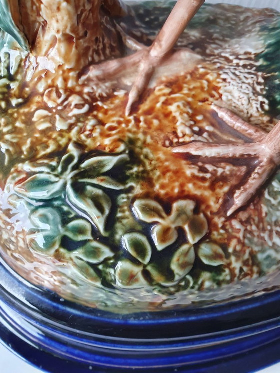 Image 1 of Große antike Keramikstatue eines Fasanen auf einem Sockel, ca. 1900-1940