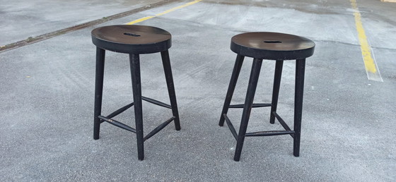 Image 1 of 2 x Vintage Wooden Stools