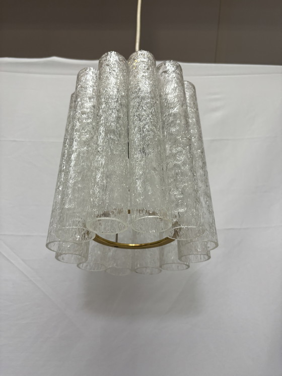 Image 1 of Suspension vintage Doria Leuchten tubes en verre glacé 1960/70