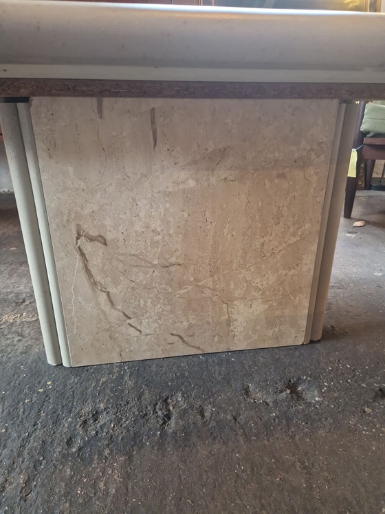 Brutalist Paul Kingma-inspired Coffee Table 1970s, Stone, Brass, Beige (photo 5 of 6)