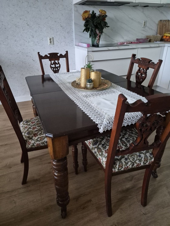Table à manger avec 4 chaises, Salles à manger complètes, Métal, Textile, Beige (photo 2 sur 9)