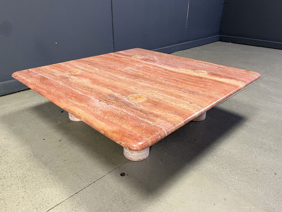 Image 1 of Angelo Mangiarotti red travertine Coffee Table for Up&Up, Italy