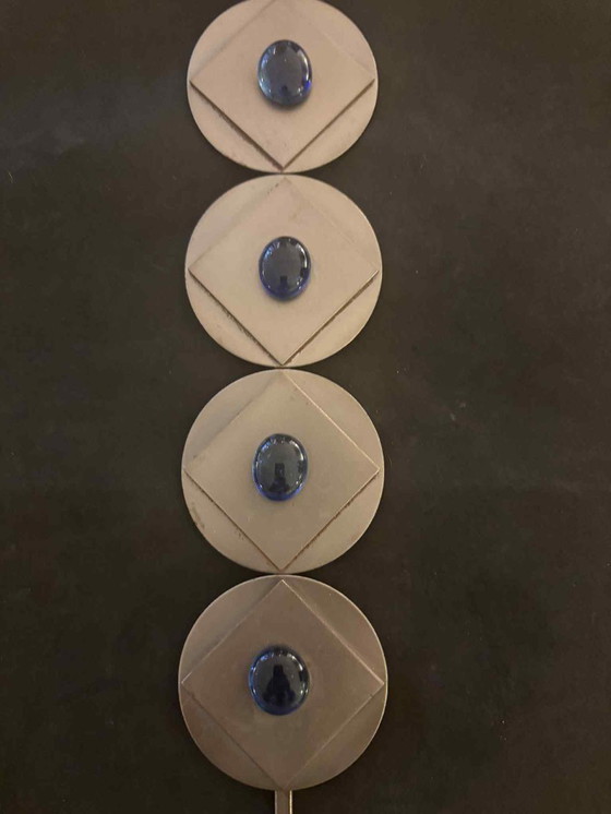 Image 1 of Raro portacandele da parete brutalista/industriale scandinavo con cabochon in vetro blu, Svezia c.1960