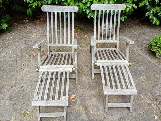 Zwei Teakholz-Liegestühle „Titanec“ – Teakea, Gartenstühle, Wood, Textile (photo 2 of 8)