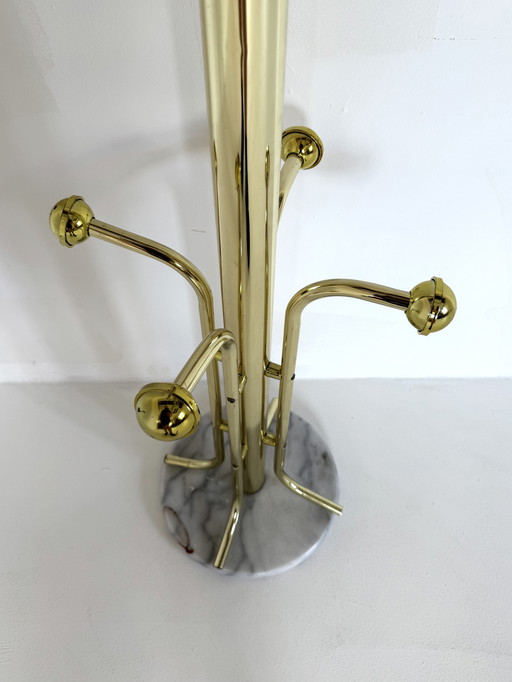 Vintage brass & marble standing coat rack '80s